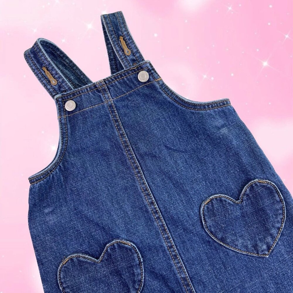 Old Navy Toddler Girl Denim Dress Heart Pockets Sz 2T Cottagecore Granola